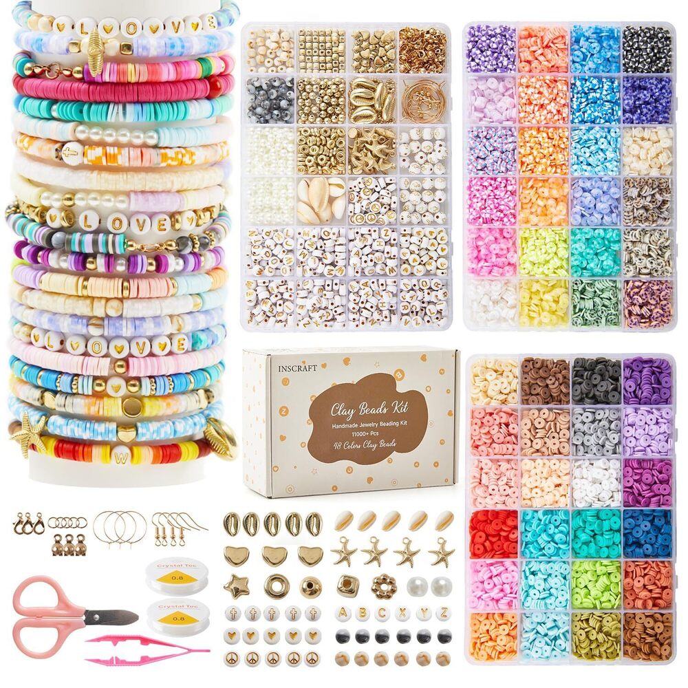 6315 11000 Pcs Clay Beads for Bracelet Making Kit, 48 Colors Flat Round